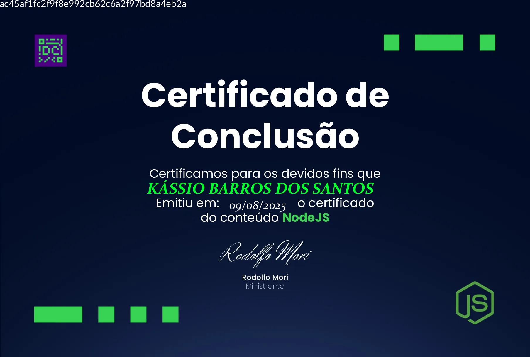 Certificado NodeJS - DevClub 2025